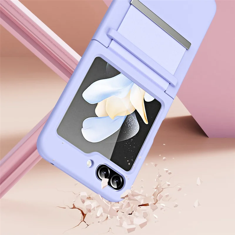 For Samsung Galaxy Z Flip7 FE 5G / Z Flip6 5G / Z Flip5 5G Hard PC Phone Case Retractable Strap Hinge Protection Phone Cover - Purple