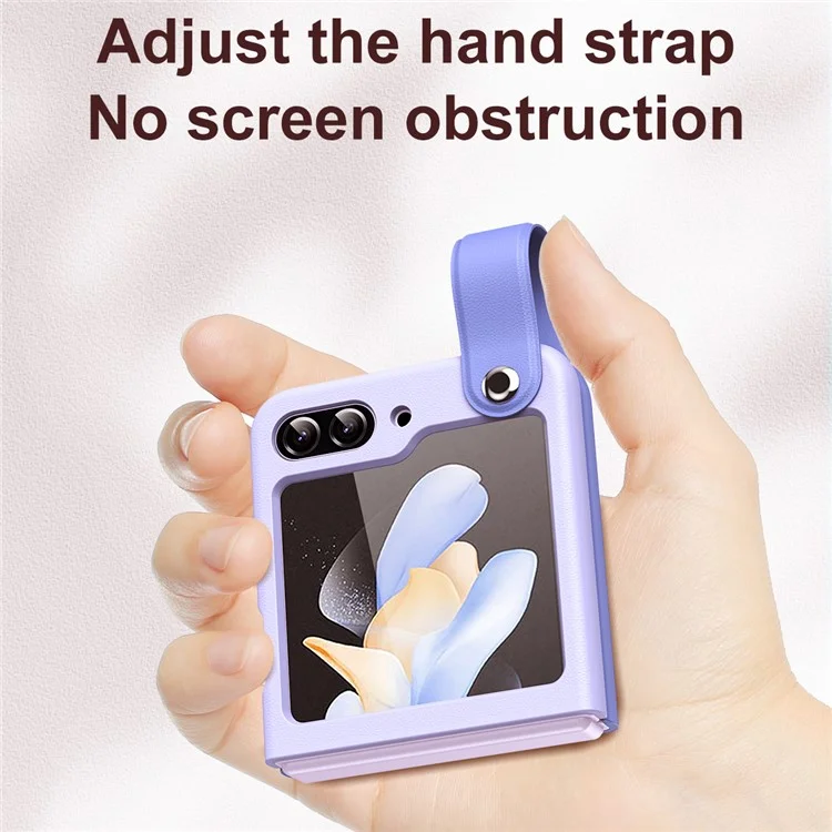 Para Samsung Galaxy Z Flip6 5G / Z Flip5 5G PU+PC Case Dual Color Hand Strap Kickstand Phone Cover - Azul Céu / Roxo Claro