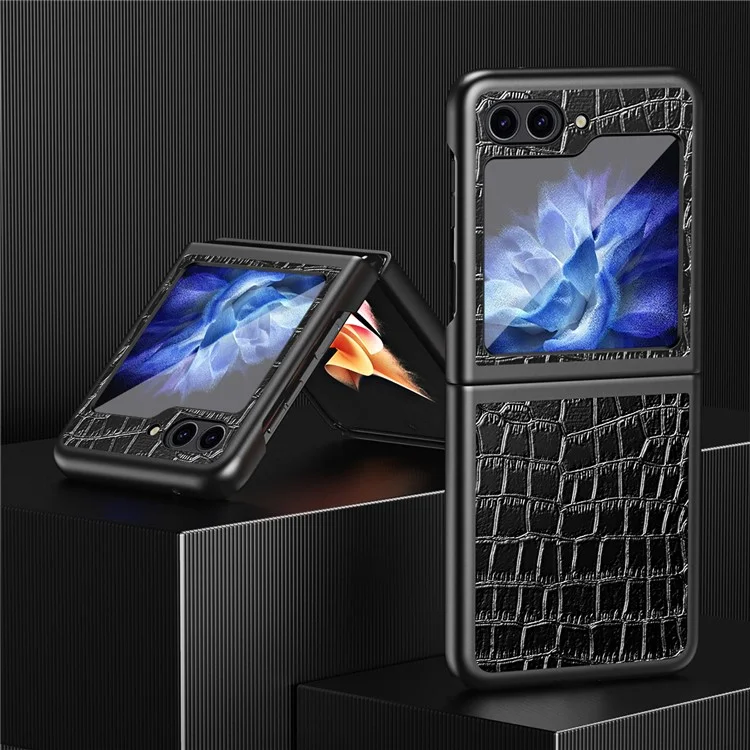 Pour Samsung Galaxy Z Flip6 5G / Z Flip5 5G Étui Crocodile Texture Cuir PU Coque Arrière - Noir