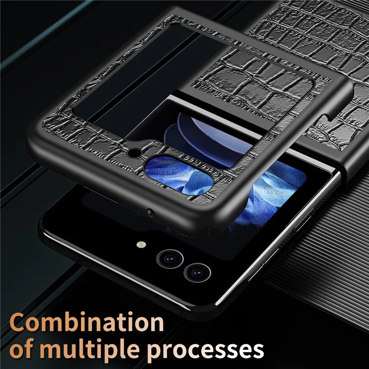 Pour Samsung Galaxy Z Flip6 5G / Z Flip5 5G Étui Crocodile Texture Cuir PU Coque Arrière - Noir