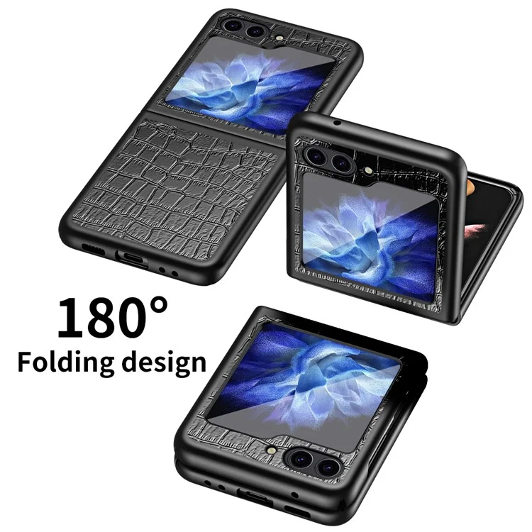 Pour Samsung Galaxy Z Flip6 5G / Z Flip5 5G Étui Crocodile Texture Cuir PU Coque Arrière - Noir