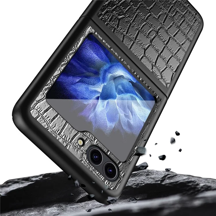 Pour Samsung Galaxy Z Flip6 5G / Z Flip5 5G Étui Crocodile Texture Cuir PU Coque Arrière - Noir