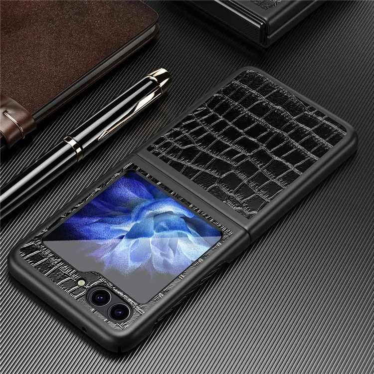 Pour Samsung Galaxy Z Flip6 5G / Z Flip5 5G Étui Crocodile Texture Cuir PU Coque Arrière - Noir
