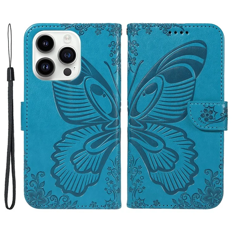 Für iPhone 14 Pro Stand Case Butterfly Imprint Leder Brieftasche Phone Cover - Blau