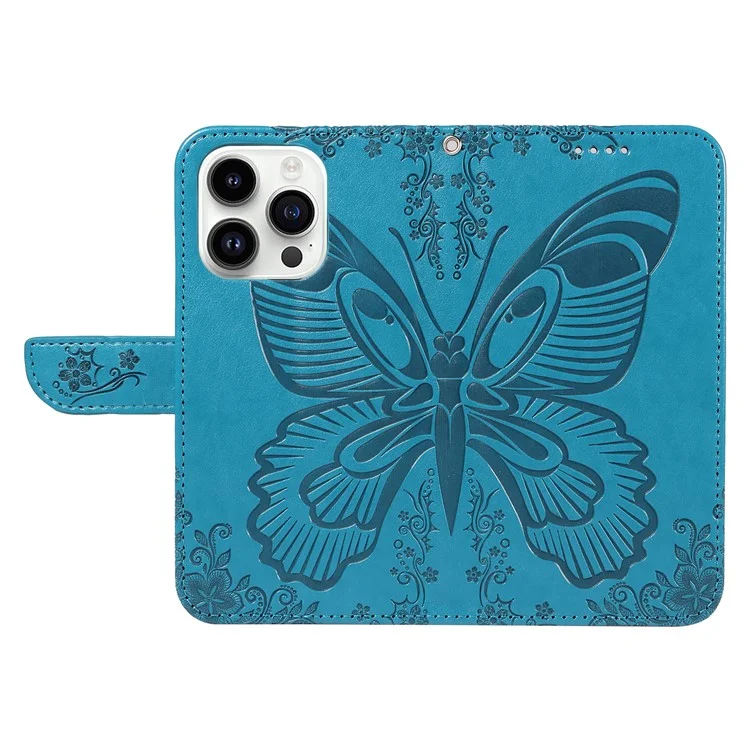 Für iPhone 14 Pro Stand Case Butterfly Imprint Leder Brieftasche Phone Cover - Blau