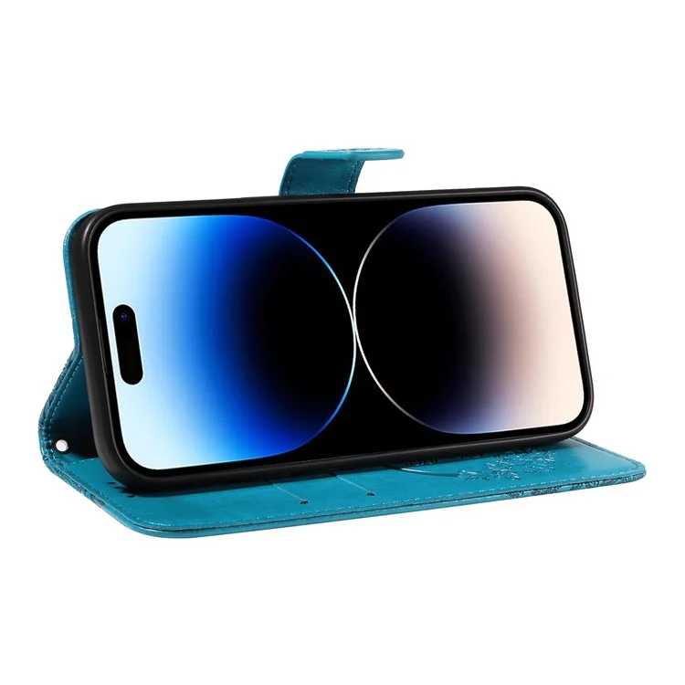 Für iPhone 14 Pro Stand Case Butterfly Imprint Leder Brieftasche Phone Cover - Blau