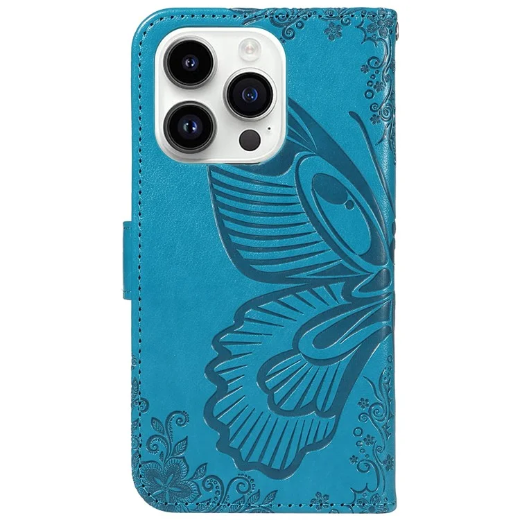 Für iPhone 14 Pro Stand Case Butterfly Imprint Leder Brieftasche Phone Cover - Blau