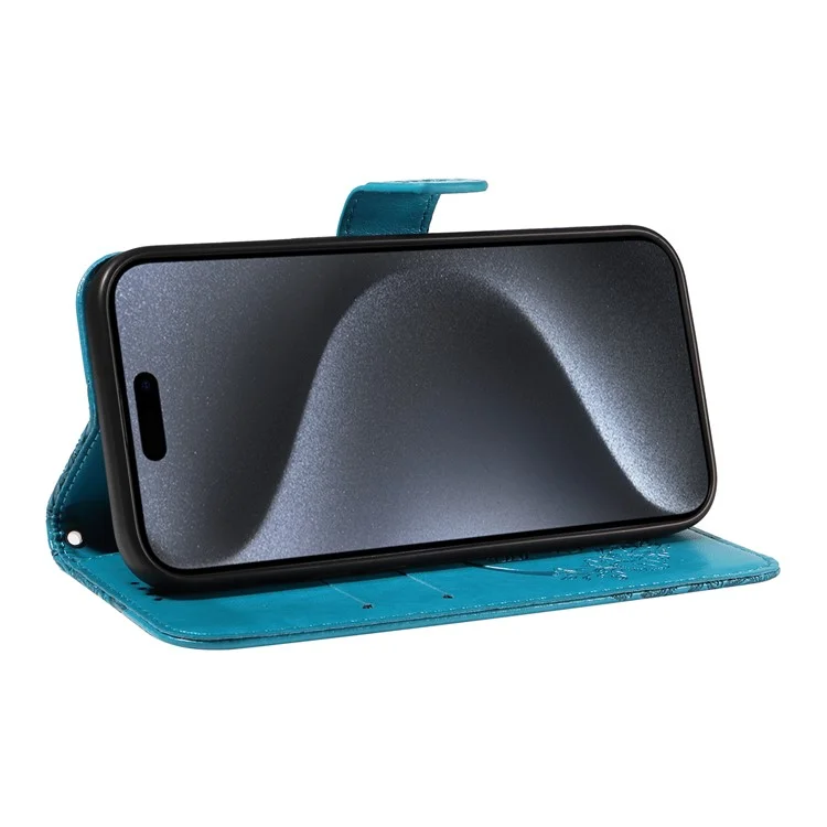 Für iPhone 15 Pro Wallet Case Butterfly Imprint Leather Phone Cover mit Ständer - Blau