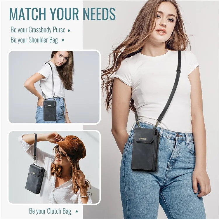 CASEME Me40 4.0-7.3 inch Vertical Phone Bag PU Leather RFID Blocking Crossbody Bag Handbag - Nero