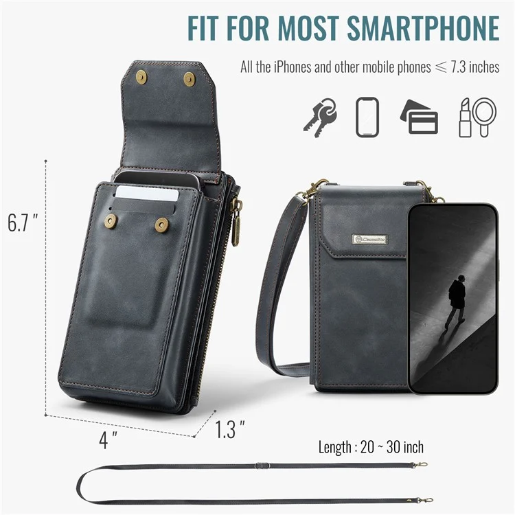 CASEME Me40 4.0-7.3 inch Vertical Phone Bag PU Leather RFID Blocking Crossbody Bag Handbag - Nero