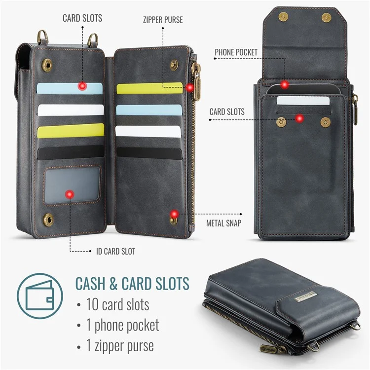 CASEME Me40 4.0-7.3 inch Vertical Phone Bag PU Leather RFID Blocking Crossbody Bag Handbag - Nero