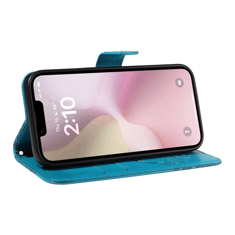 For iPhone 16e Case with Hand Strap Butterfly PU Leather Wallet Phone Cover - Blue