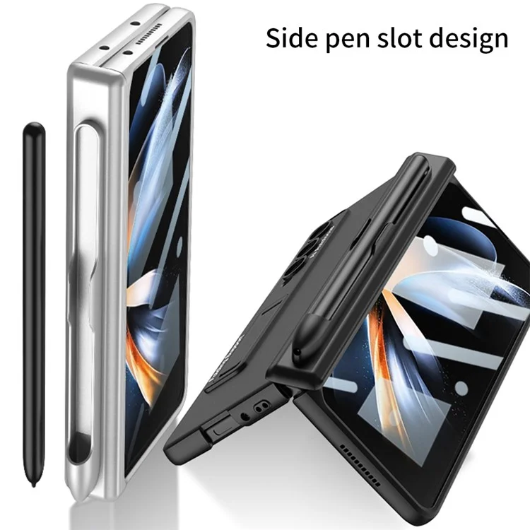 GKK Para Samsung Galaxy Z Fold4 5G Case de Teléfono Plegable Case de Absorción Magnética Bisagra de Patada Cubierta de Teléfono Anti-drop Con Ranura Para Lápiz - Oro Rosa