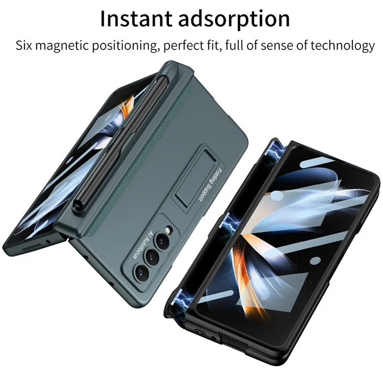 GKK Para Samsung Galaxy Z Fold4 5G Case de Teléfono Plegable Case de Absorción Magnética Bisagra de Patada Cubierta de Teléfono Anti-drop Con Ranura Para Lápiz - Oro Rosa