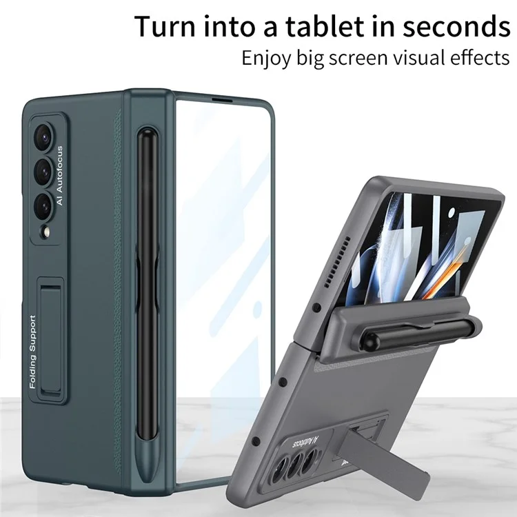 GKK Para Samsung Galaxy Z Fold4 5G Case de Teléfono Plegable Case de Absorción Magnética Bisagra de Patada Cubierta de Teléfono Anti-drop Con Ranura Para Lápiz - Oro Rosa