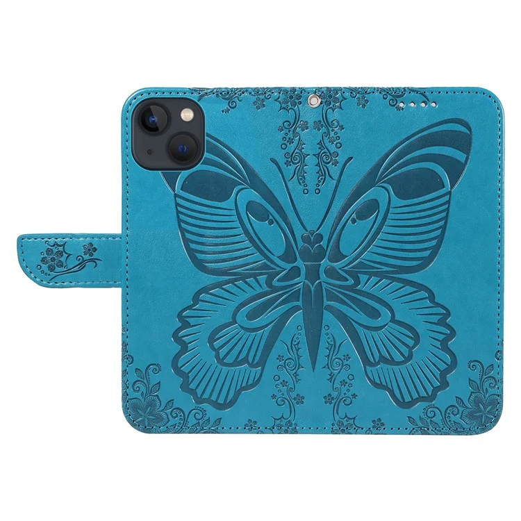 Für iPhone 14 Case Butterfly Pattern Leather Phone Cover mit Wallet Stand - Blau