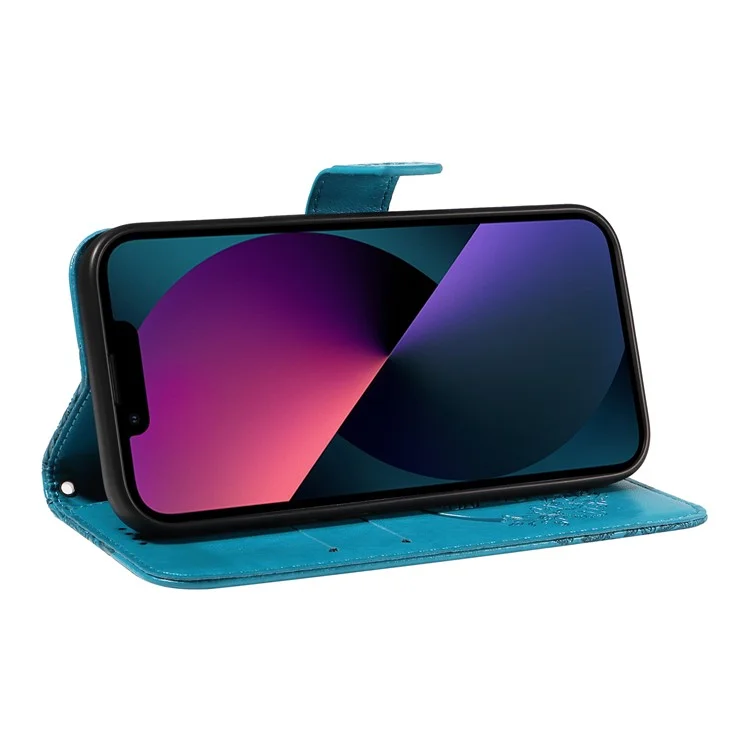 Für iPhone 14 Case Butterfly Pattern Leather Phone Cover mit Wallet Stand - Blau