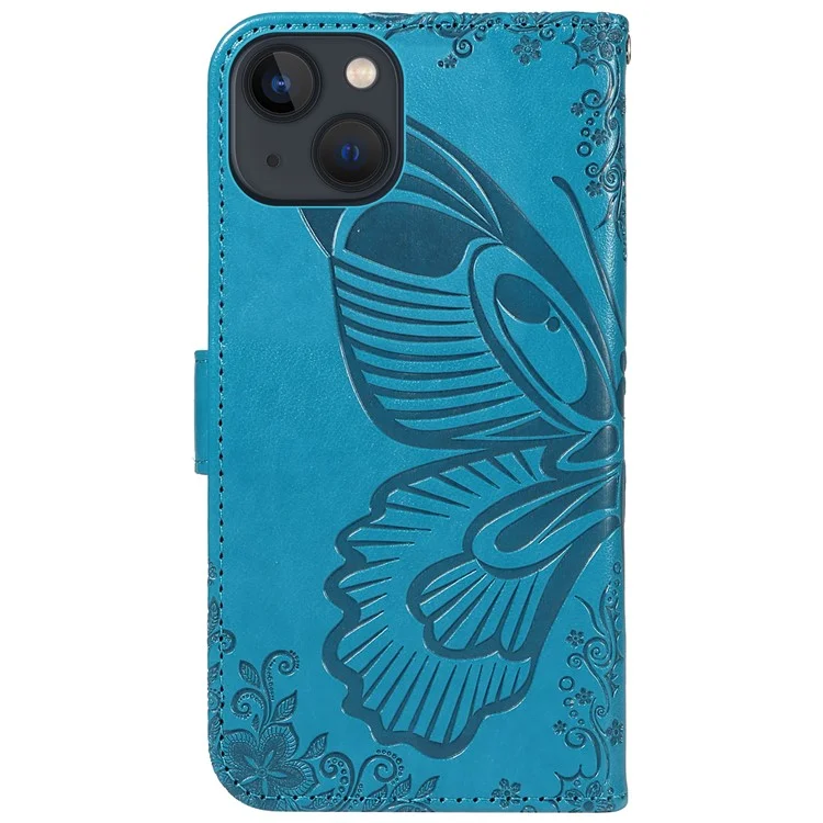 Für iPhone 14 Case Butterfly Pattern Leather Phone Cover mit Wallet Stand - Blau