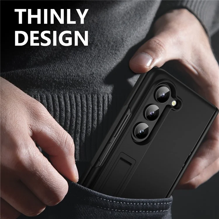 For Samsung Galaxy Z Fold6 5G Case Hard PC Anti-Drop Phone Cover with Kickstand - Black