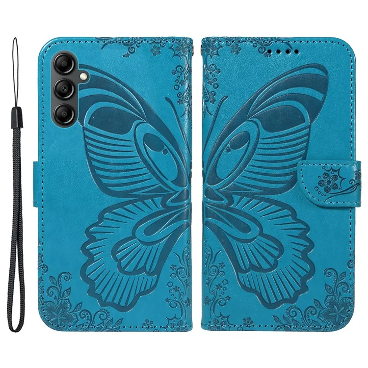 For Samsung Galaxy A15 4G / 5G Case PU Leather Flip Imprinted Butterfly Phone Cover with Wallet - Blue