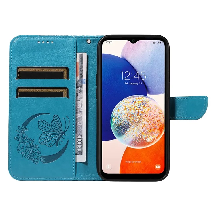 For Samsung Galaxy A15 4G / 5G Case PU Leather Flip Imprinted Butterfly Phone Cover with Wallet - Blue