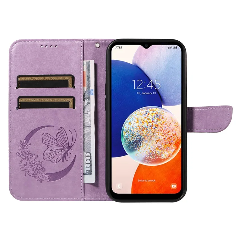 For Samsung Galaxy A15 4G / 5G Case PU Leather Flip Imprinted Butterfly Phone Cover with Wallet - Light Purple