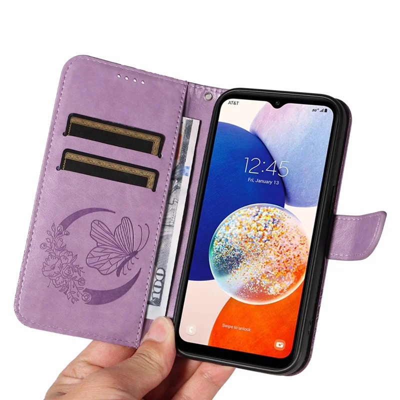 For Samsung Galaxy A15 4G / 5G Case PU Leather Flip Imprinted Butterfly Phone Cover with Wallet - Light Purple