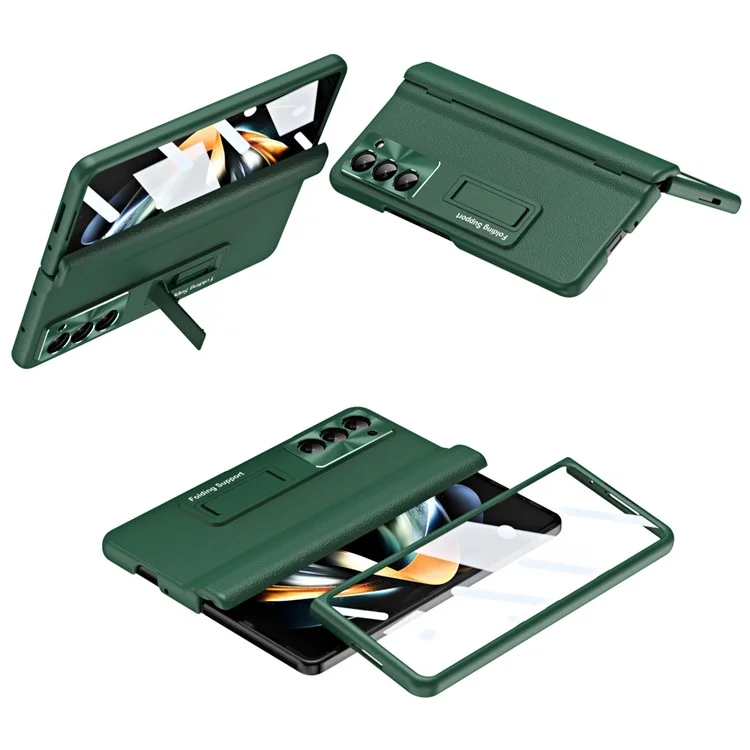 For Samsung Galaxy Z Fold6 5G Kickstand Cover PU Leather+PC Phone Case with Front Screen Film - Green