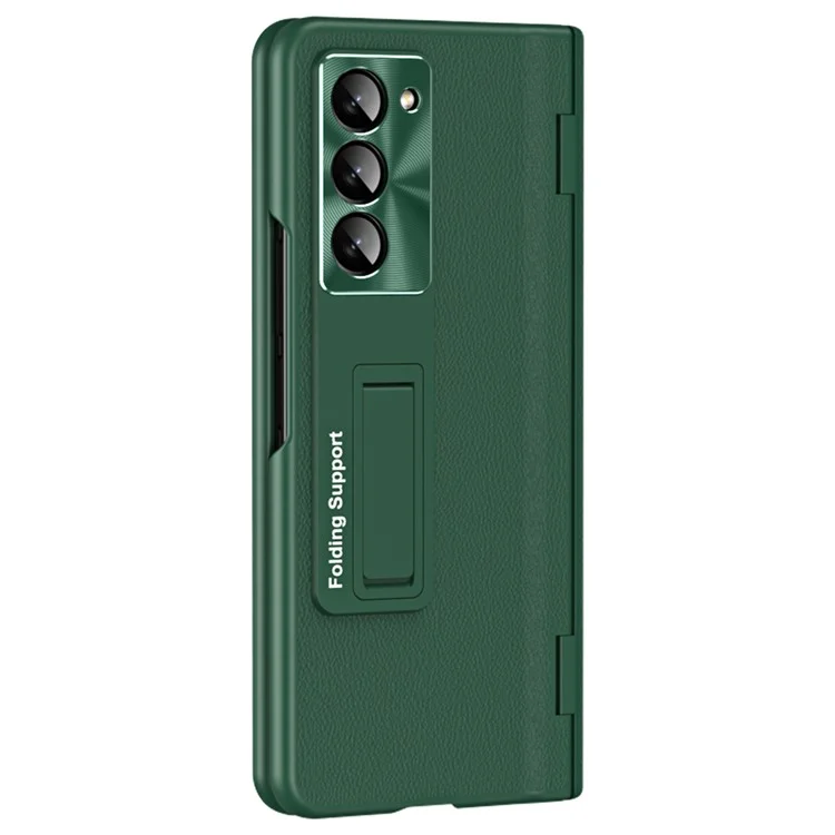 For Samsung Galaxy Z Fold6 5G Kickstand Cover PU Leather+PC Phone Case with Front Screen Film - Green