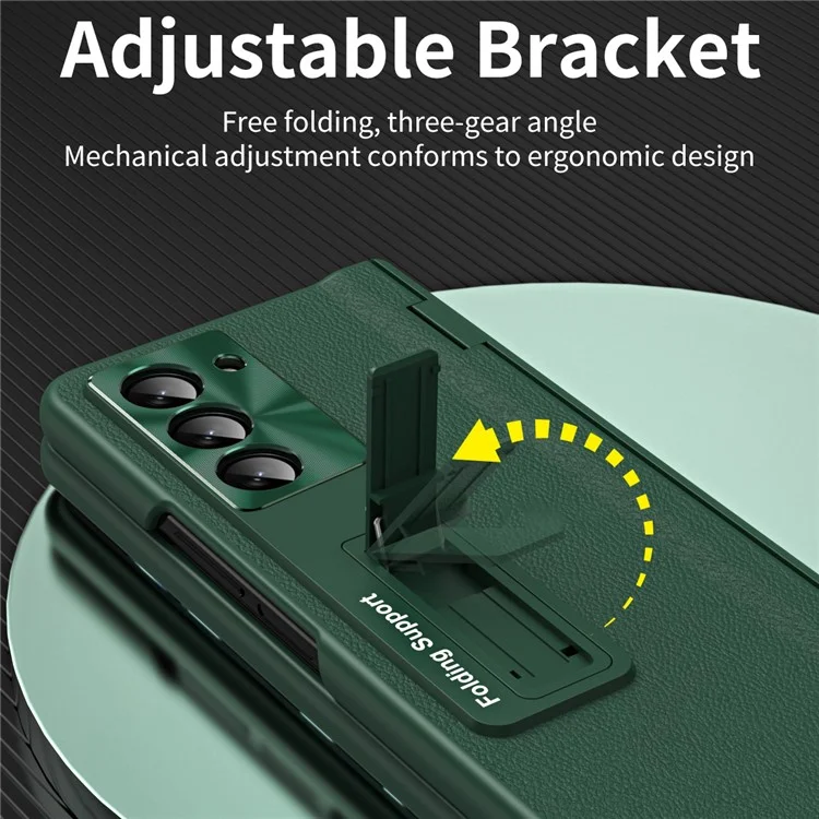 For Samsung Galaxy Z Fold6 5G Kickstand Cover PU Leather+PC Phone Case with Front Screen Film - Green
