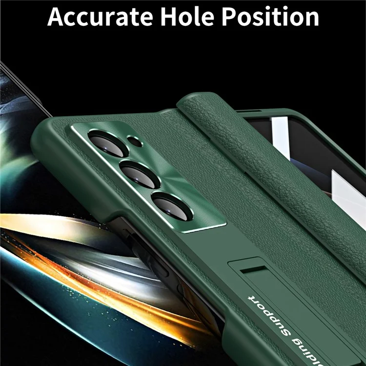 For Samsung Galaxy Z Fold6 5G Kickstand Cover PU Leather+PC Phone Case with Front Screen Film - Green