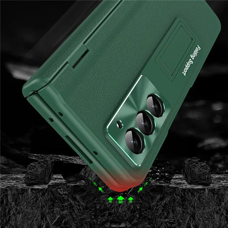 For Samsung Galaxy Z Fold6 5G Kickstand Cover PU Leather+PC Phone Case with Front Screen Film - Green