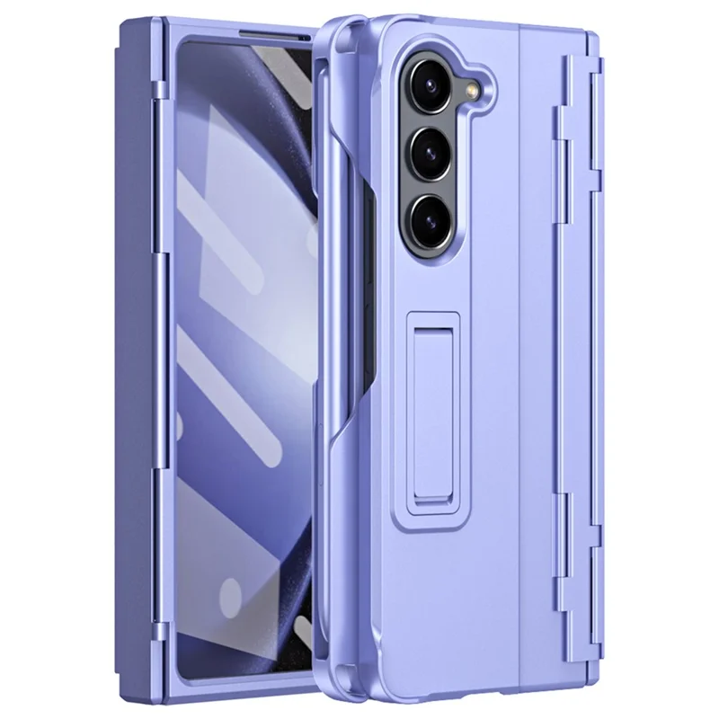 For Samsung Galaxy Z Fold6 5G Case Kickstand Hard PC Phone Cover with Stylus - Purple