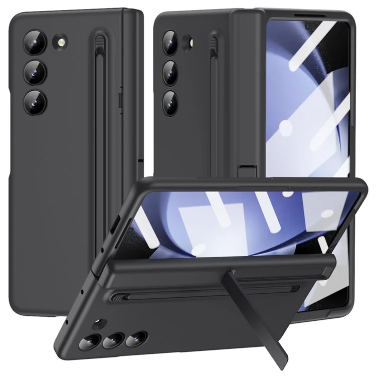 For Samsung Galaxy Z Fold6 5G Case Hard PC Phone Cover with Stylus and Tempered Glass Film - Black