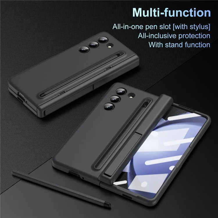 For Samsung Galaxy Z Fold6 5G Case Hard PC Phone Cover with Stylus and Tempered Glass Film - Black