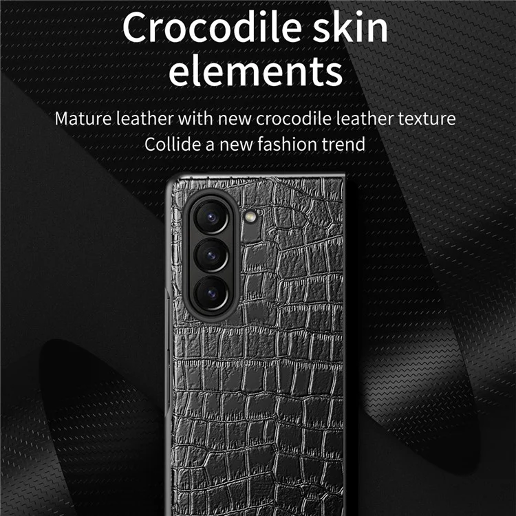 Para Samsung Galaxy Z Fold6 5G Case Crocodile Texture Leather Coated PC Hard Phone Cover - Preto