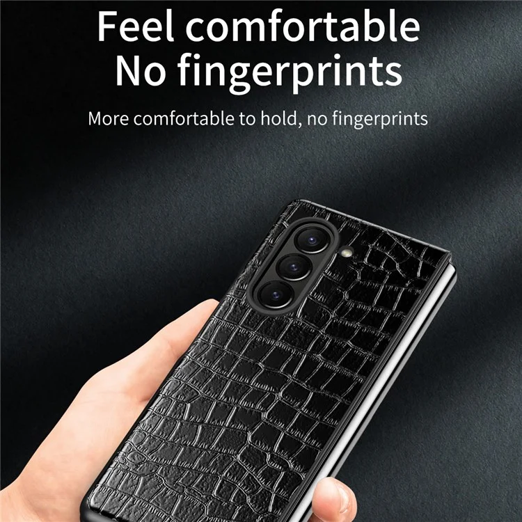 Para Samsung Galaxy Z Fold6 5G Case Crocodile Texture Leather Coated PC Hard Phone Cover - Preto