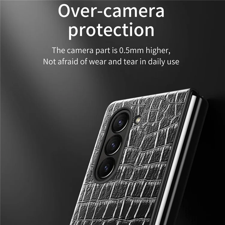 Para Samsung Galaxy Z Fold6 5G Case Crocodile Texture Leather Coated PC Hard Phone Cover - Preto