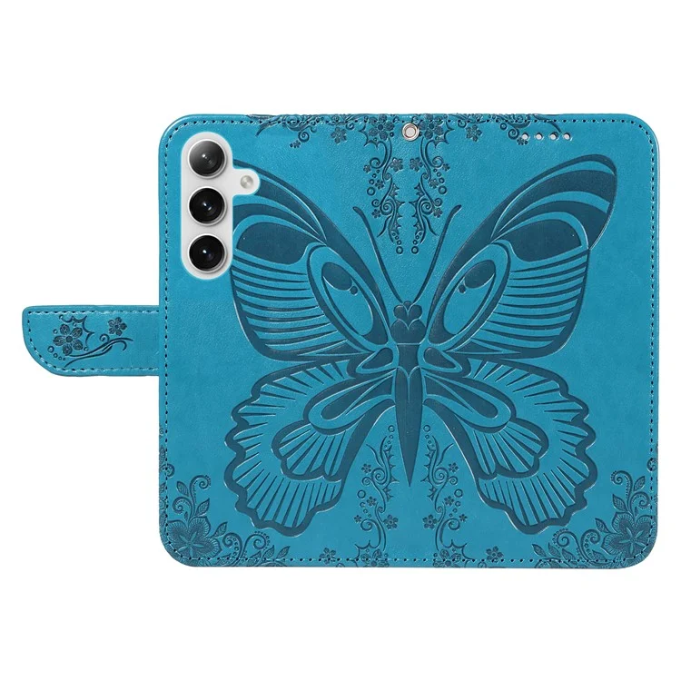 For Samsung Galaxy S25+ / S24+ Case Flip Wallet Butterfly Pattern PU Leather Phone Cover - Blue