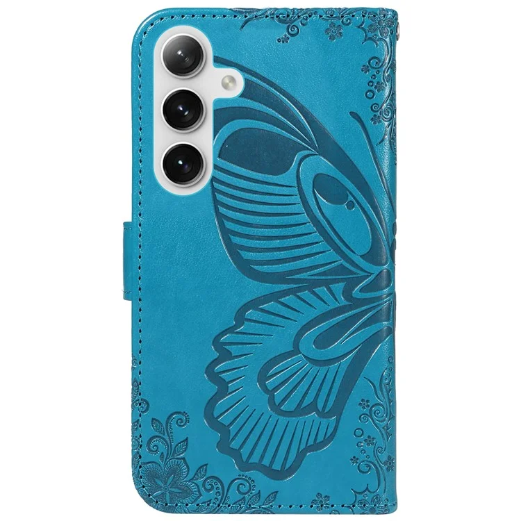For Samsung Galaxy S25+ / S24+ Case Flip Wallet Butterfly Pattern PU Leather Phone Cover - Blue