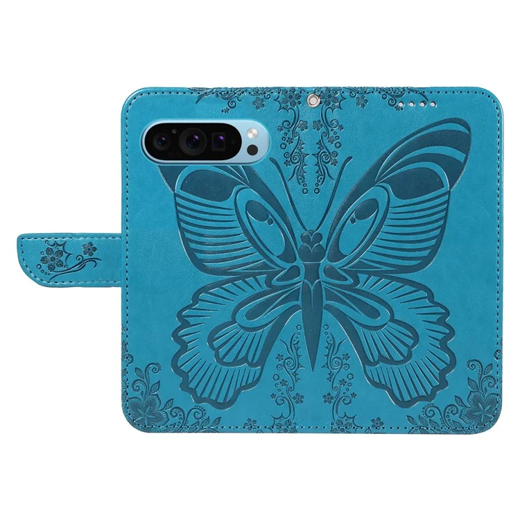 Für Google Pixel 9 / 9 Pro Case Pattern Imprint Scratch Resistant Leather Wallet Phone Cover - Blau