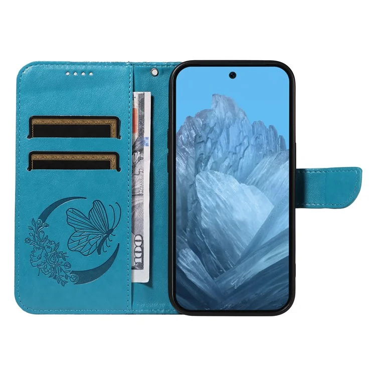 Für Google Pixel 9 / 9 Pro Case Pattern Imprint Scratch Resistant Leather Wallet Phone Cover - Blau