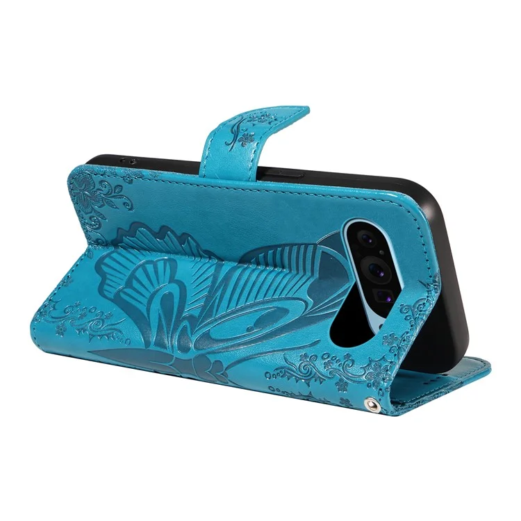 Für Google Pixel 9 / 9 Pro Case Pattern Imprint Scratch Resistant Leather Wallet Phone Cover - Blau