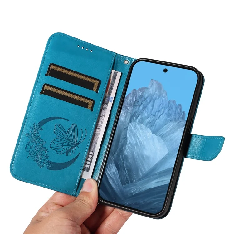 Für Google Pixel 9 / 9 Pro Case Pattern Imprint Scratch Resistant Leather Wallet Phone Cover - Blau