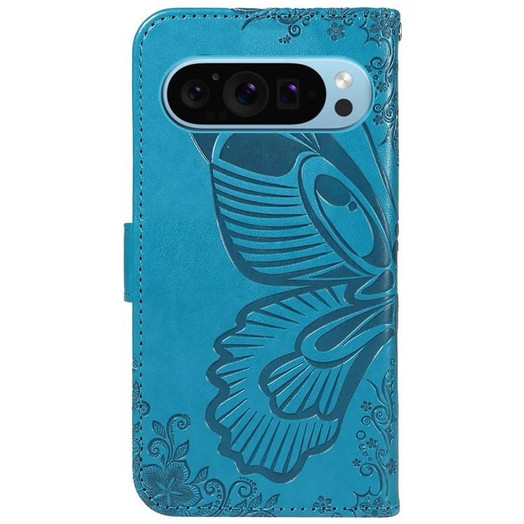 Für Google Pixel 9 / 9 Pro Case Pattern Imprint Scratch Resistant Leather Wallet Phone Cover - Blau