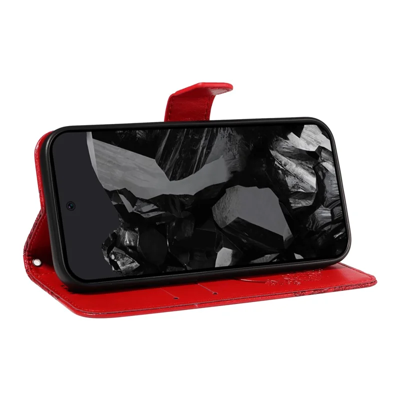 Para Google Pixel 9 Pro / Pixel 9 Caso Flip Stand PU Leather Phone Cover Swallowtail Butterfly - Vermelho