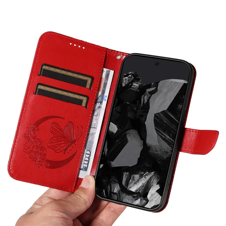 Para Google Pixel 9 Pro / Pixel 9 Caso Flip Stand PU Leather Phone Cover Swallowtail Butterfly - Vermelho