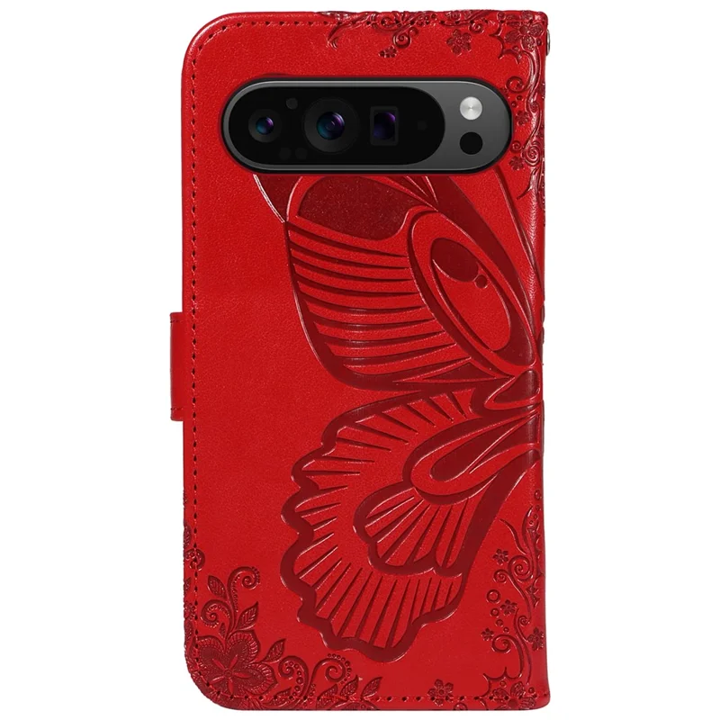 Para Google Pixel 9 Pro / Pixel 9 Caso Flip Stand PU Leather Phone Cover Swallowtail Butterfly - Vermelho