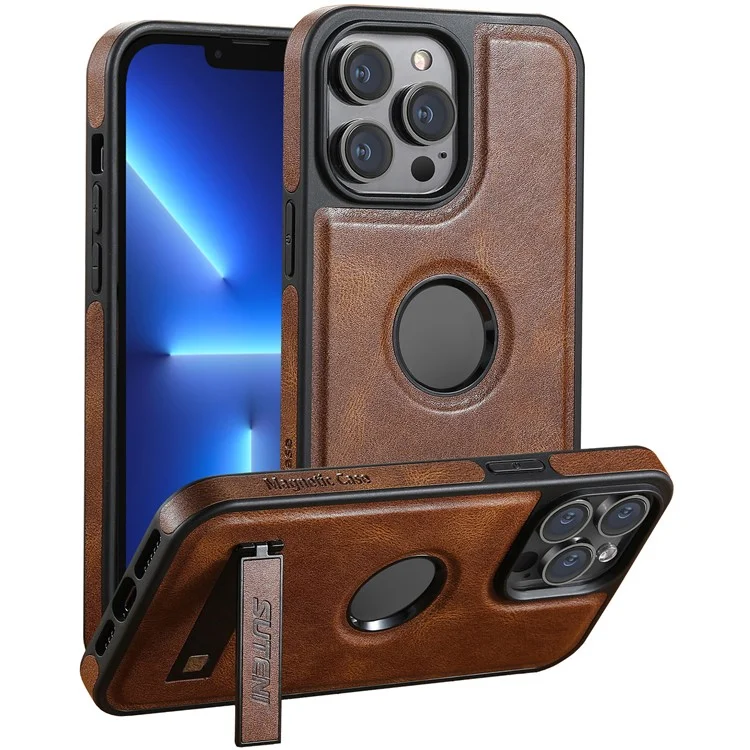SUTENI G2 Para iPhone 13 Pro Capa Magnética de Couro Marrom da Tampa do Telefone com Textura Encerada e Suporte Invisível