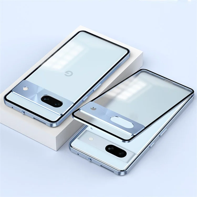 For Google Pixel 7a Case Pop-Up Lock Aluminium Alloy + PC Full Protection Phone Cover - Blue
